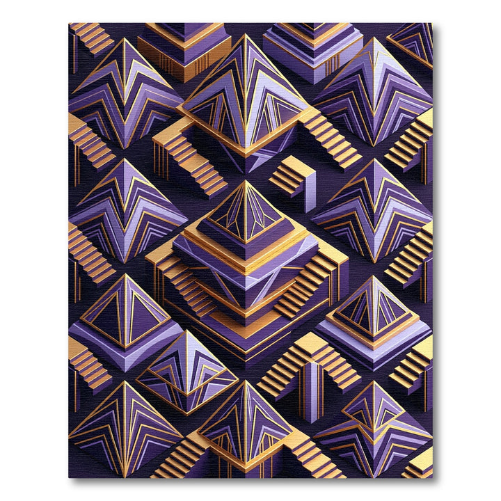 Art Deco Purple Gold Geometric Pyramid Rug