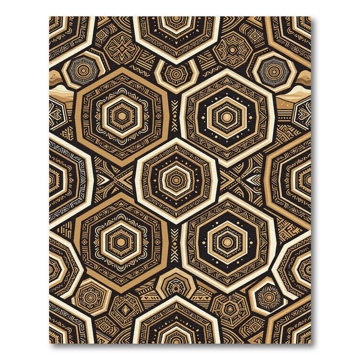 Golden Tribal Hexagon Geometric Rug