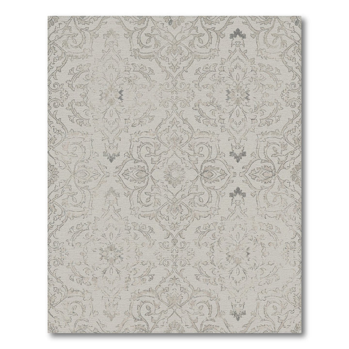 Cream Gray Vintage Damask Scroll Rug
