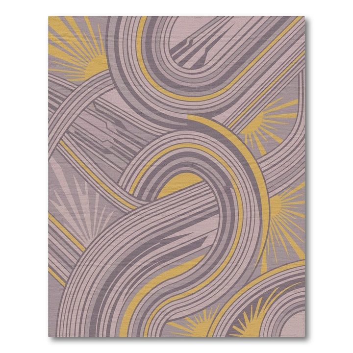 Lavender Gold Swooping Lines Runner Rug