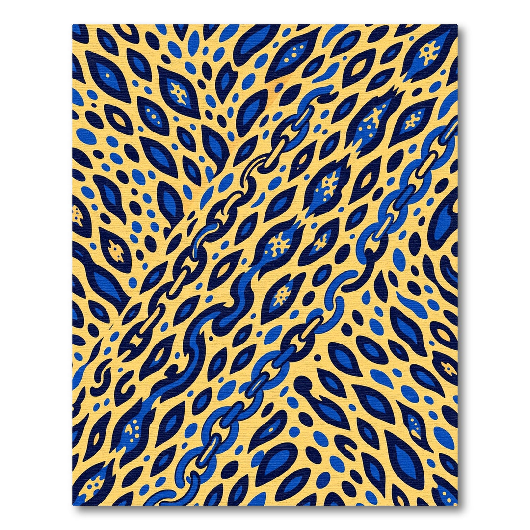 Bold Blue Chain Yellow Abstract Rug