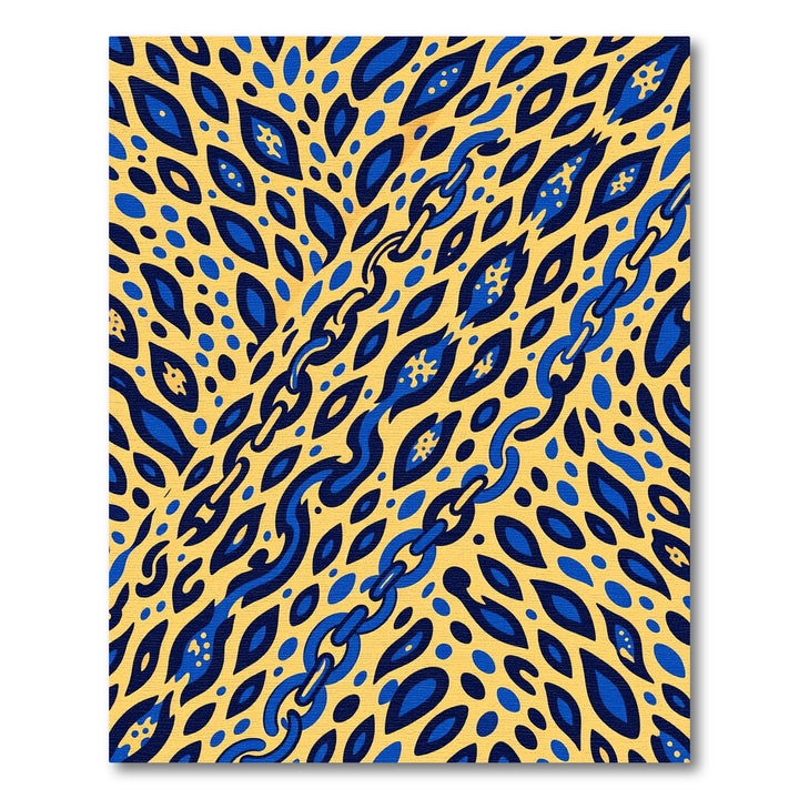 Bold Blue Chain Yellow Abstract Rug