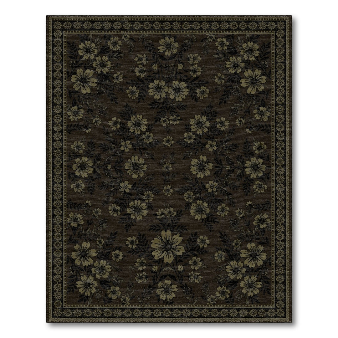 Vintage Floral Brown Washable Area Rug