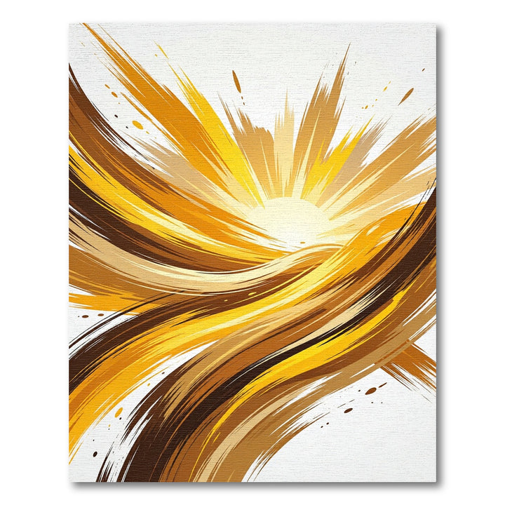Golden Abstract Sunburst Swirl Rug