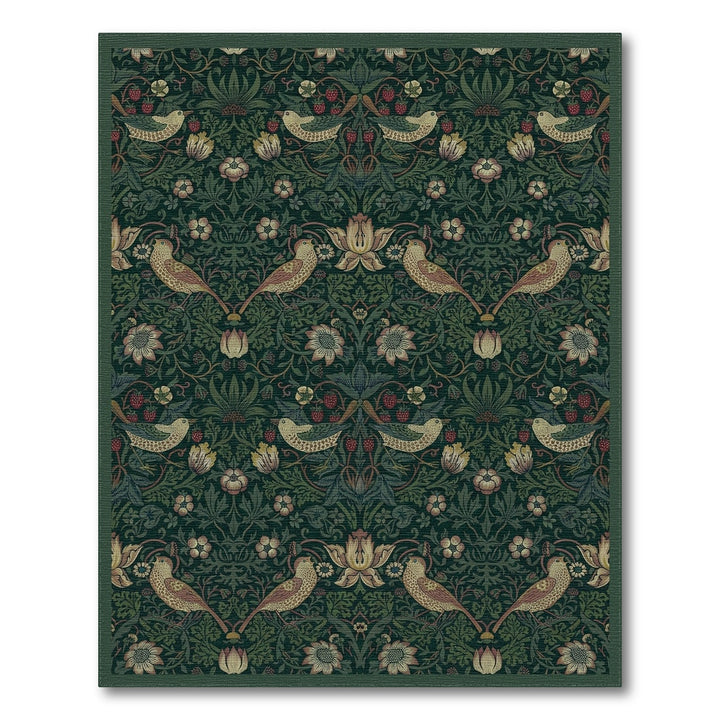 Dark Green Bird Floral Garden Rug