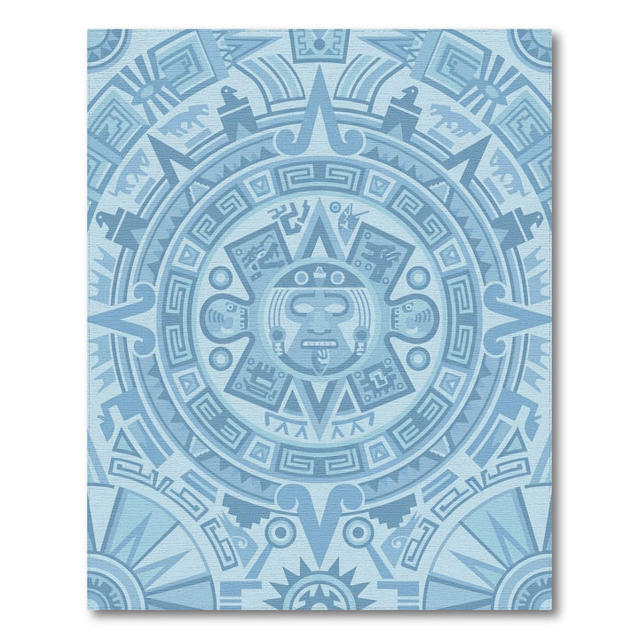 Cool Blue Ancient Calendar Round Rug