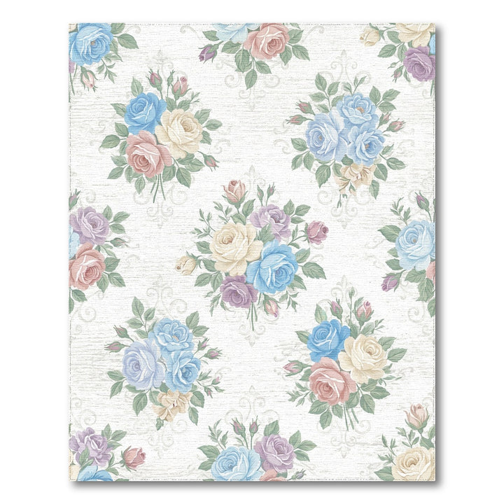 Pastel Rose Bouquet Vintage Scroll Rug