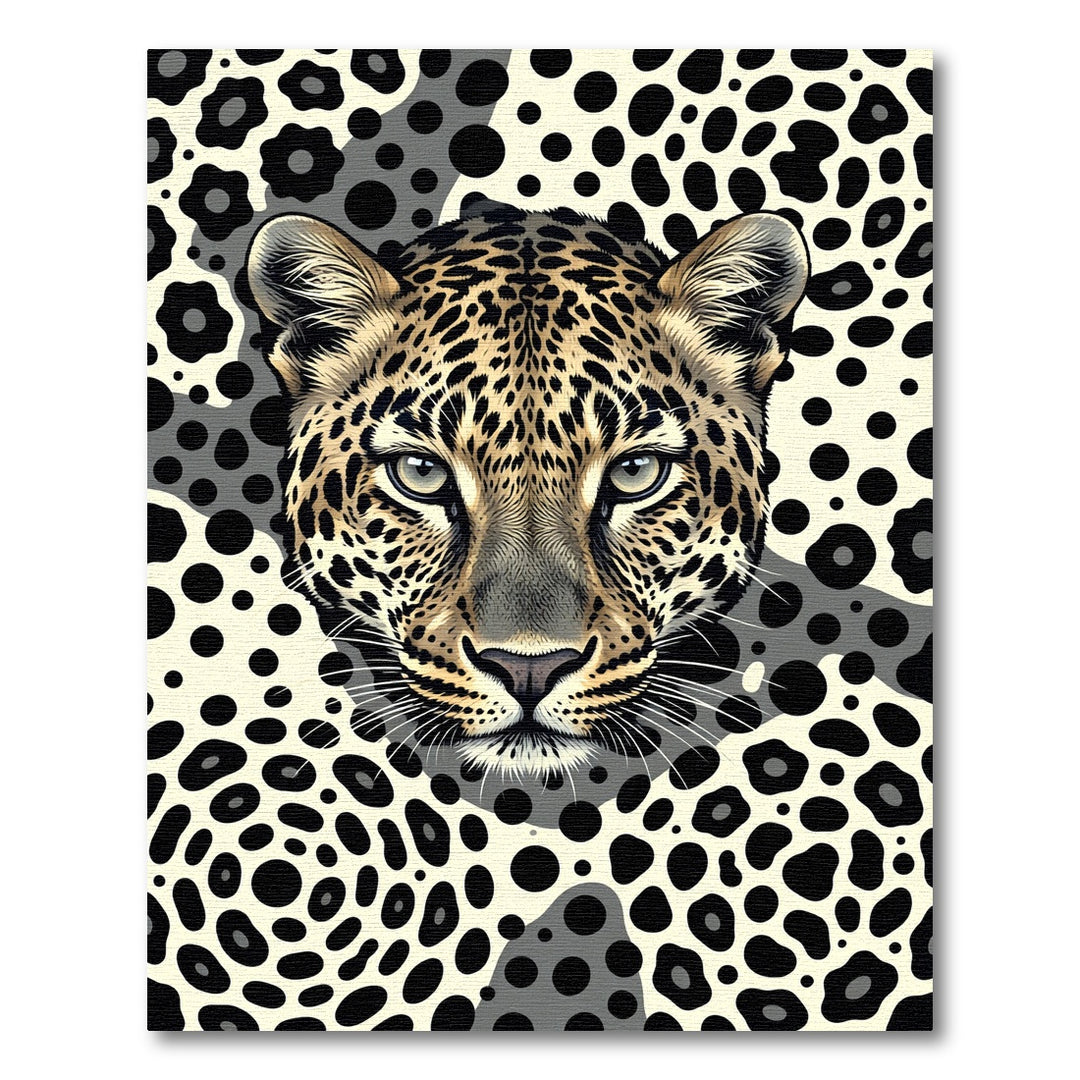 Leopard Face Amidst Black Animal Spots Rug