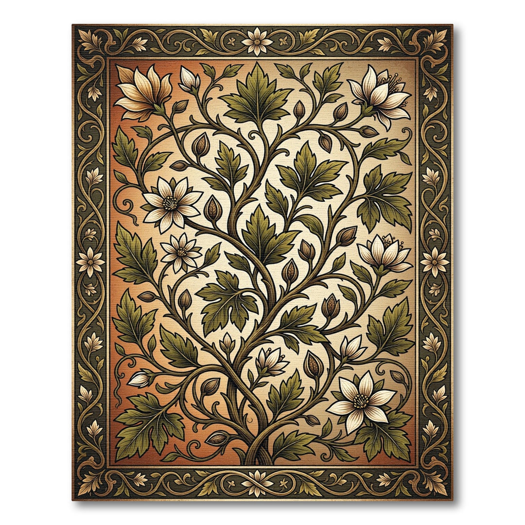Vintage Ivory Floral Vine Arabesque Rug