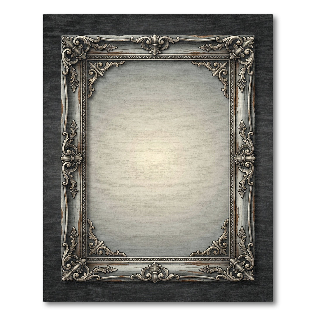 Ornate Vintage Silver Wood Frame Rug
