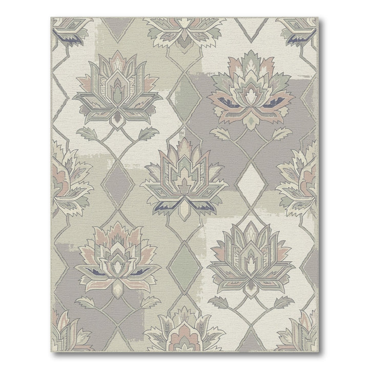 Pastel Floral Lattice Medallion Rug