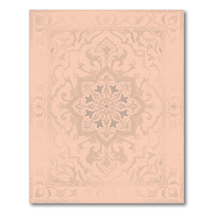 Pale Coral Floral Medallion Border Rug