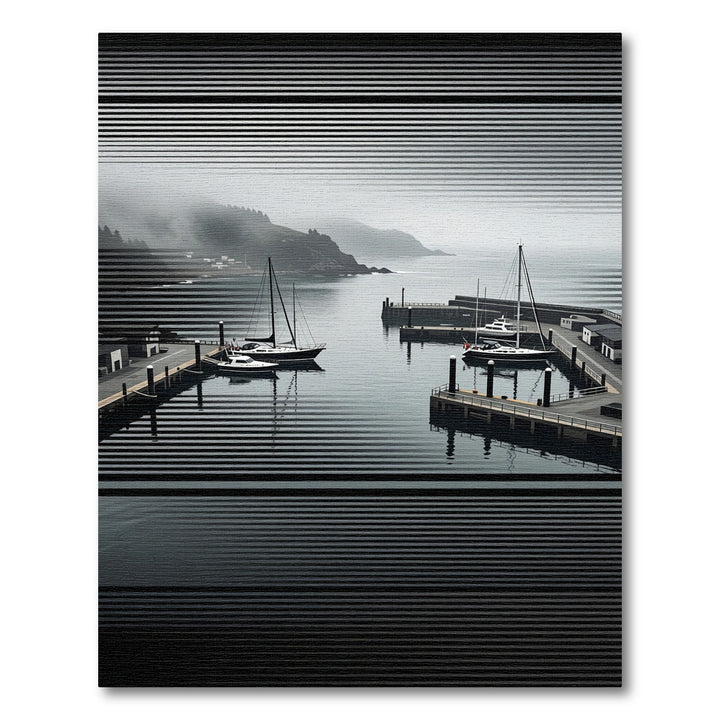 Modern Monochrome Yacht Harbor Scene Rug