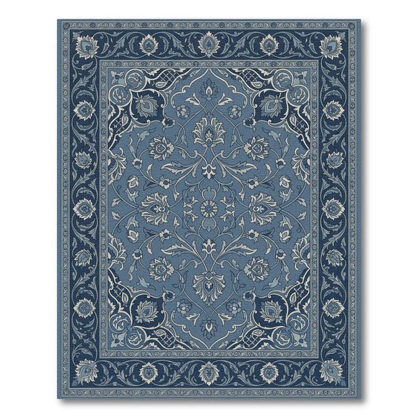 Deep Blue Intricate Floral Border Rug
