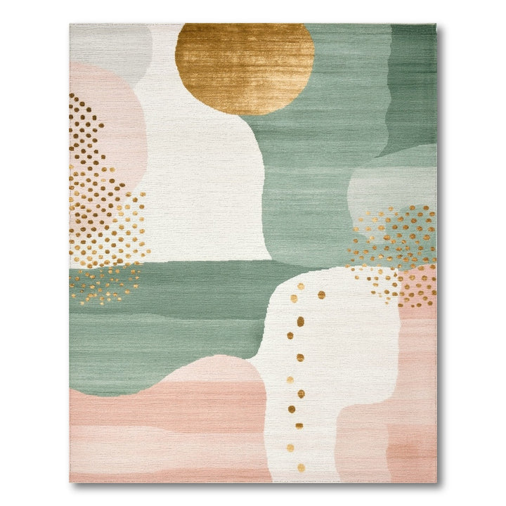 Abstract Teal Pink Gold Dot Area Rug