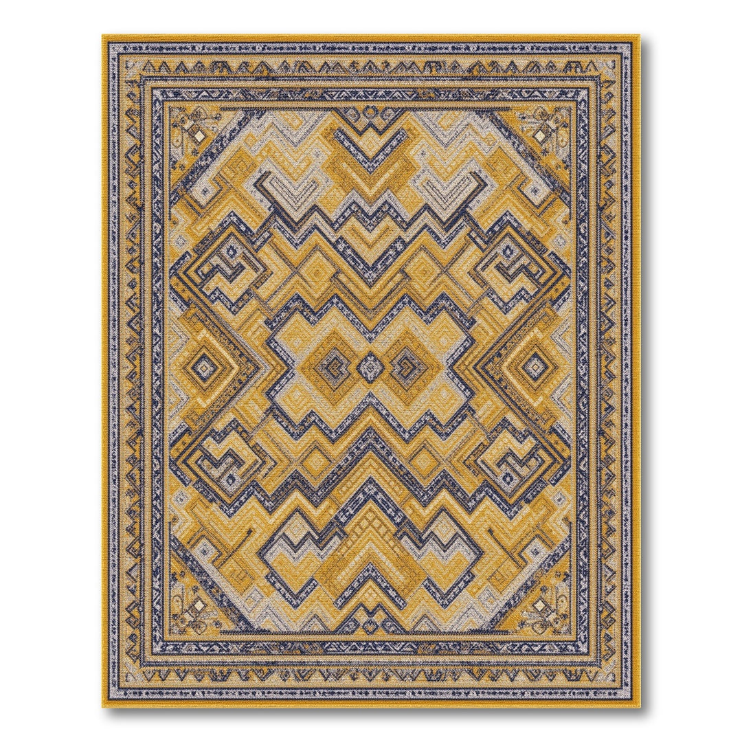 Yellow Geometric Chevron Area Rug