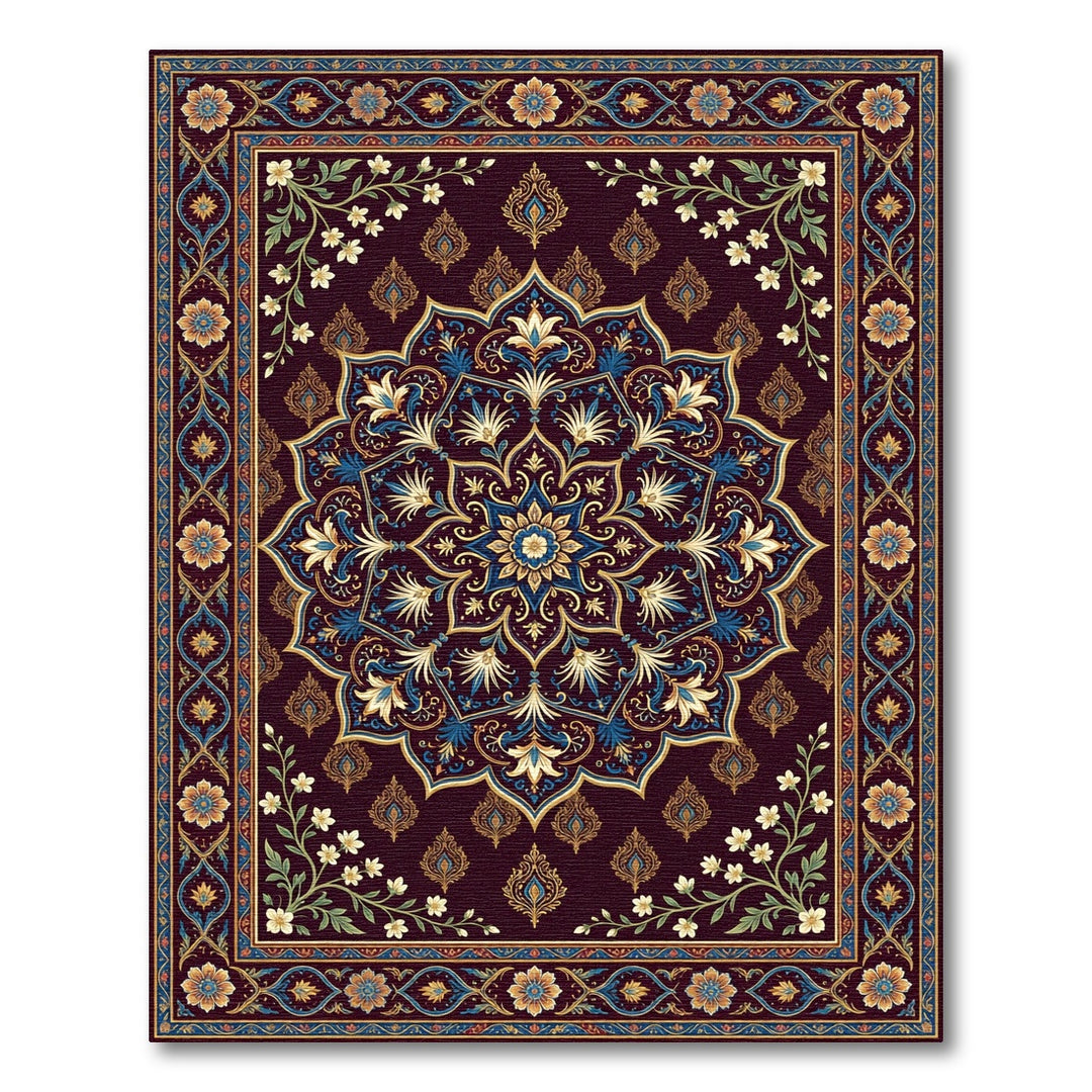 Rich Burgundy Floral Mandalas Rug