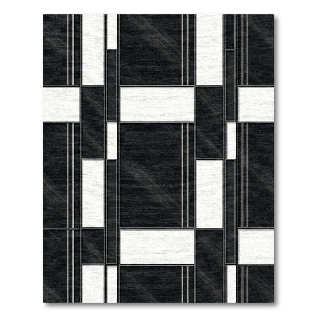 Modern Black White Geometric Rectilinear Rug