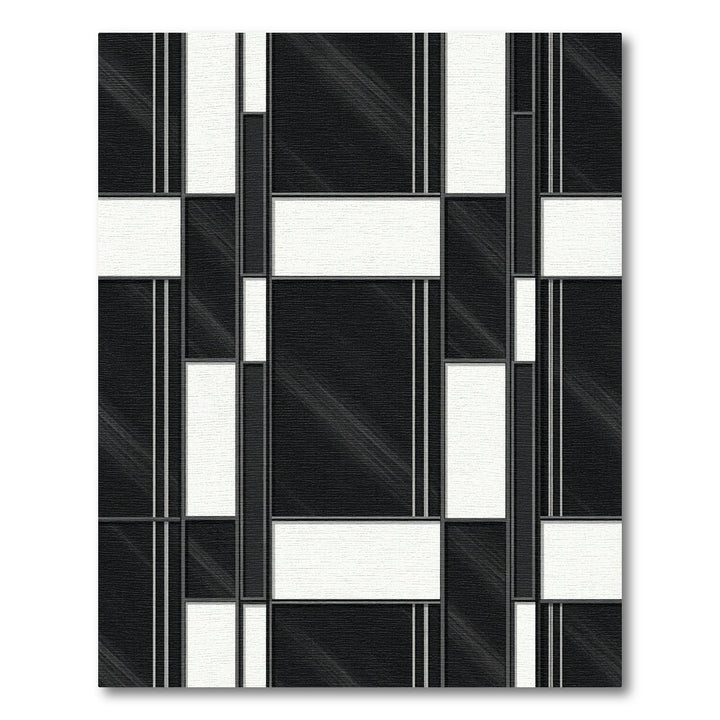Modern Black White Geometric Rectilinear Rug