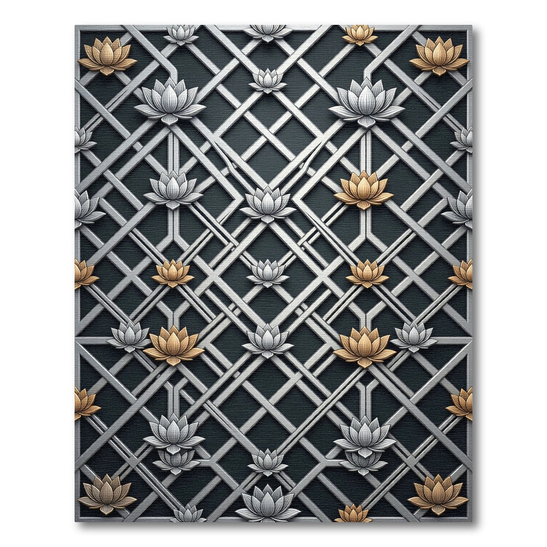 Golden Silver Lotus Lattice Rug