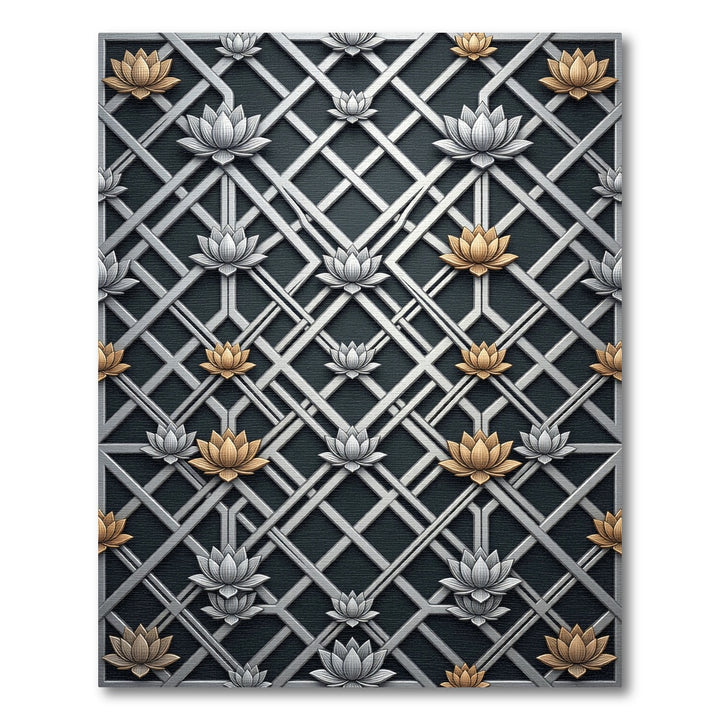 Golden Silver Lotus Lattice Rug
