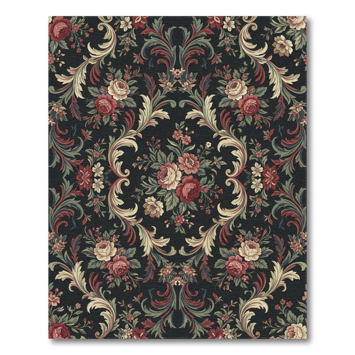 Victorian Red Floral Scroll Arrangement Rug