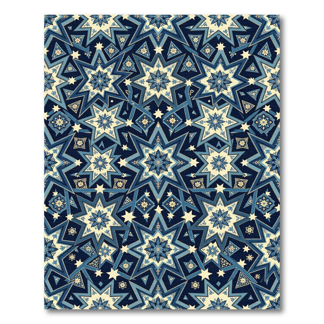 Deep Blue Starburst Floral Geometric Rug