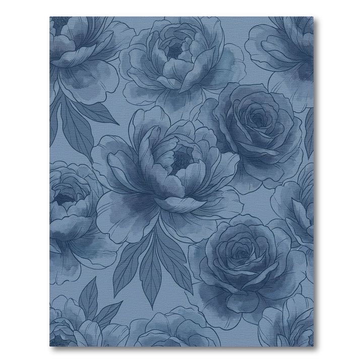 Monochromatic Blue Floral Garden Rug