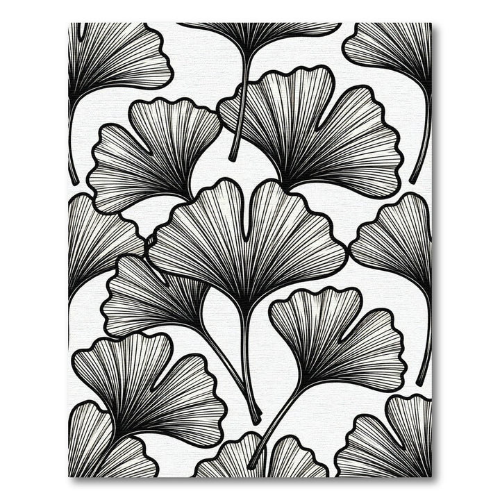 Black Ginkgo Leaf Line Drawing Rug