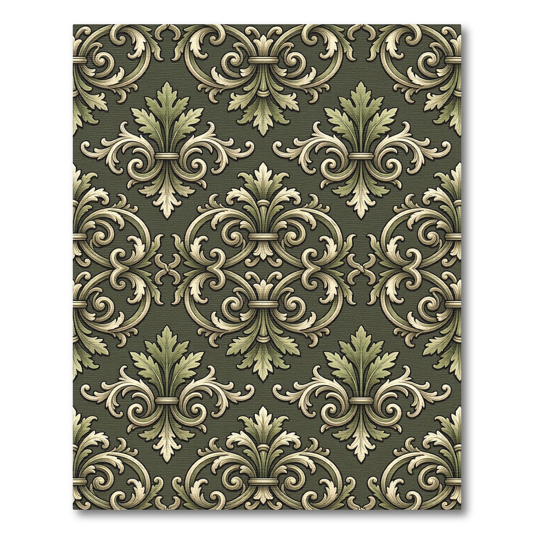 Ornate Laurel Green Floral Damask Rug
