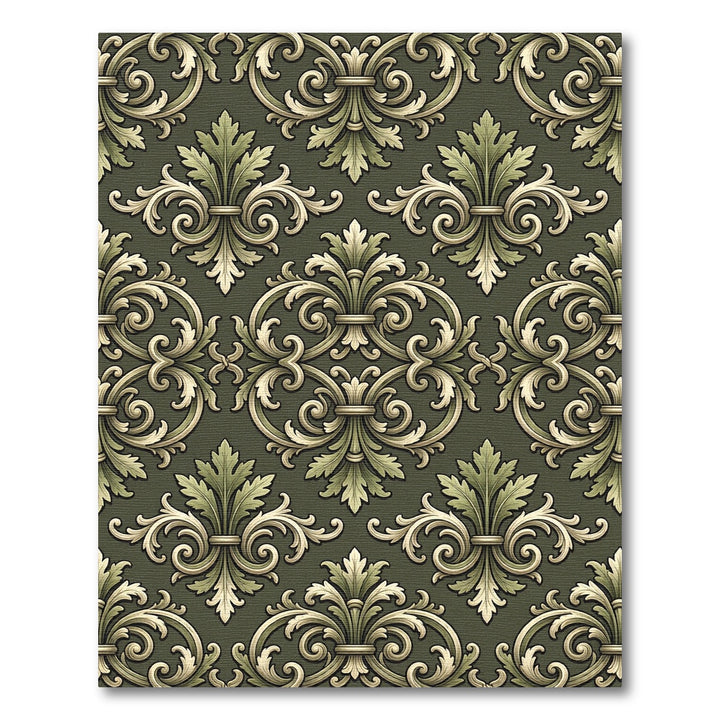 Ornate Laurel Green Floral Damask Rug