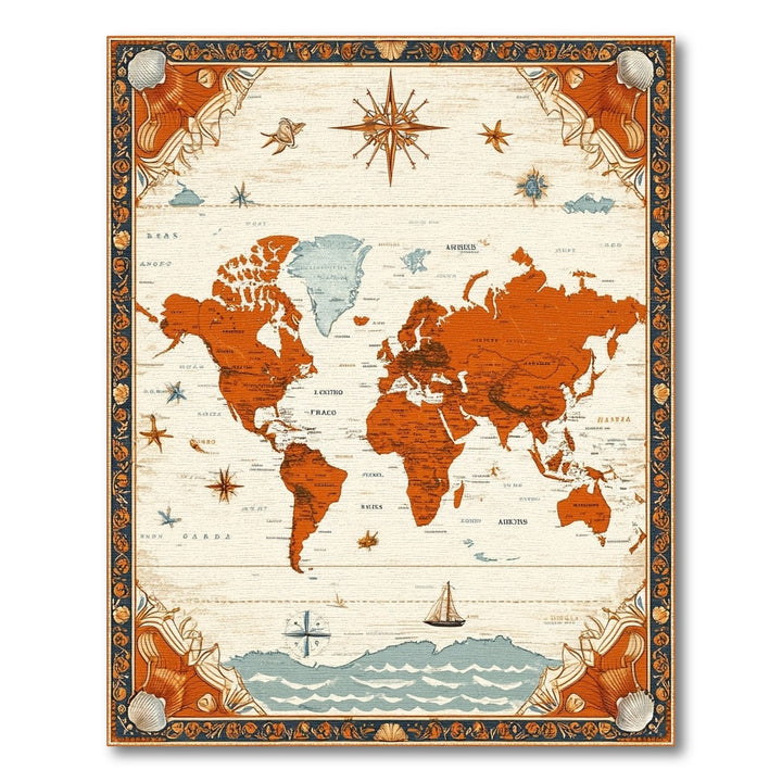 Vintage Orange World Map Area Rug