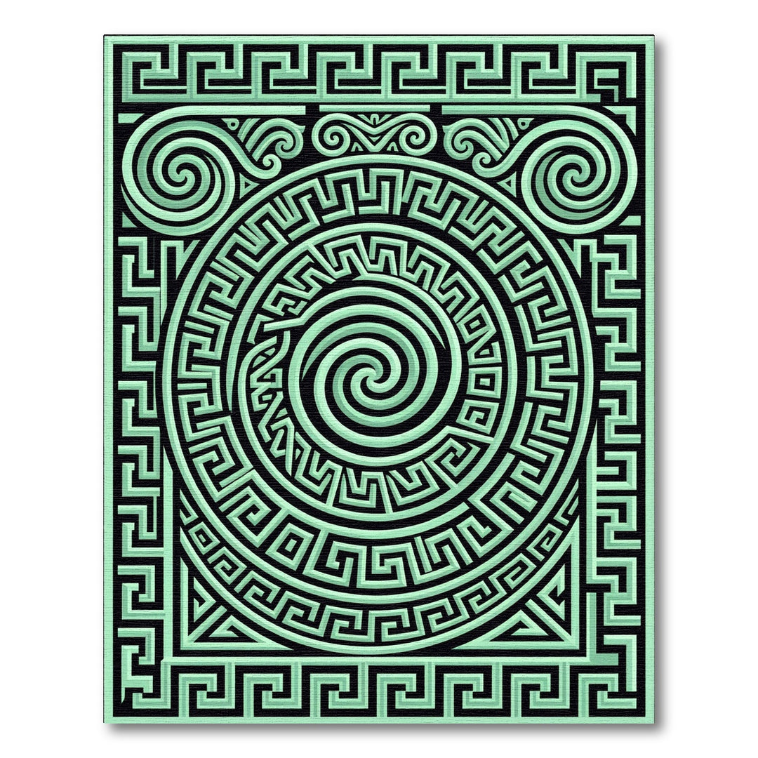 Mint Green Labyrinth Maze Swirl Rug