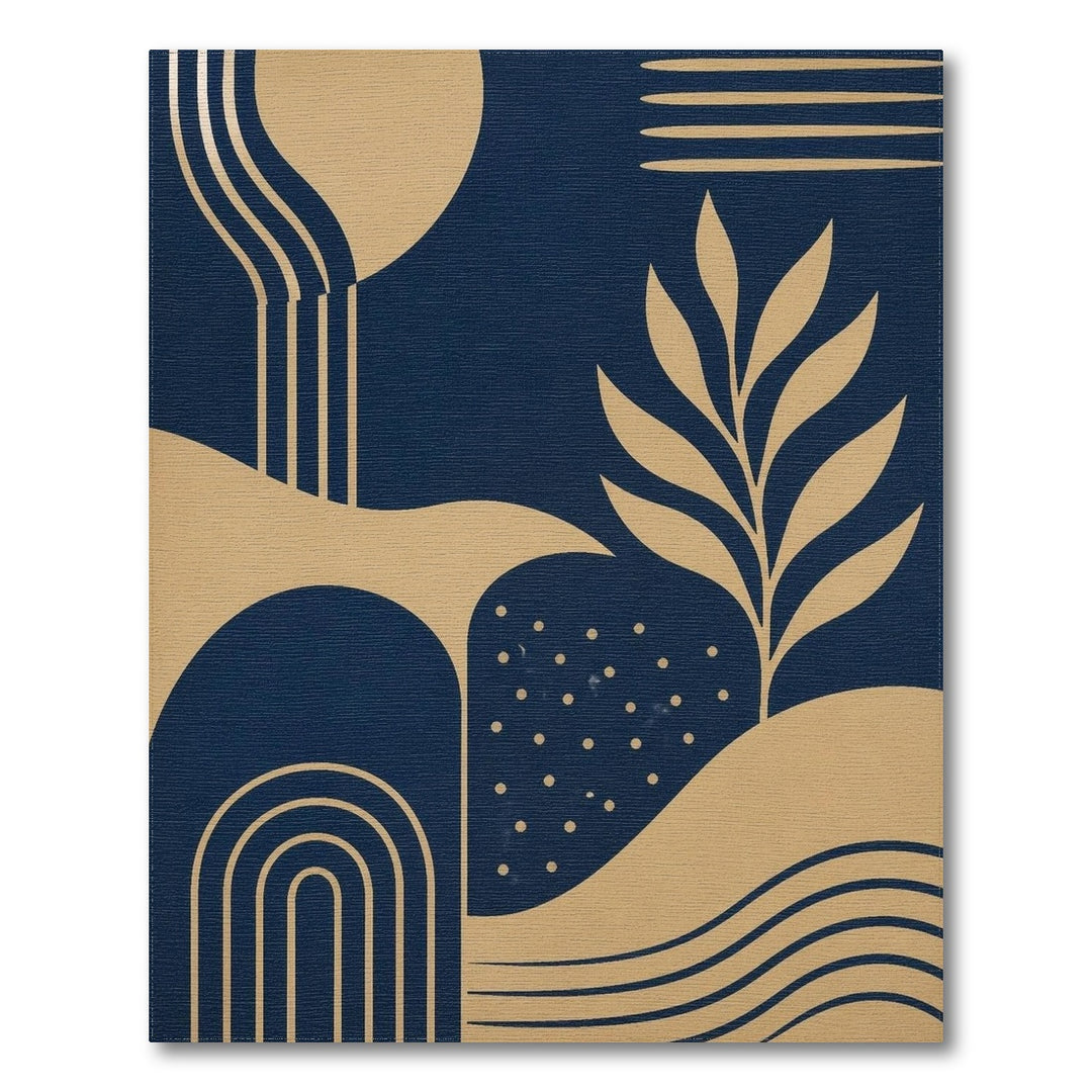 Navy Gold Geometric Leaf Area Rug