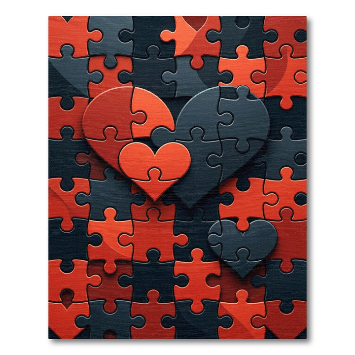 Red Black Heart Puzzle Rug