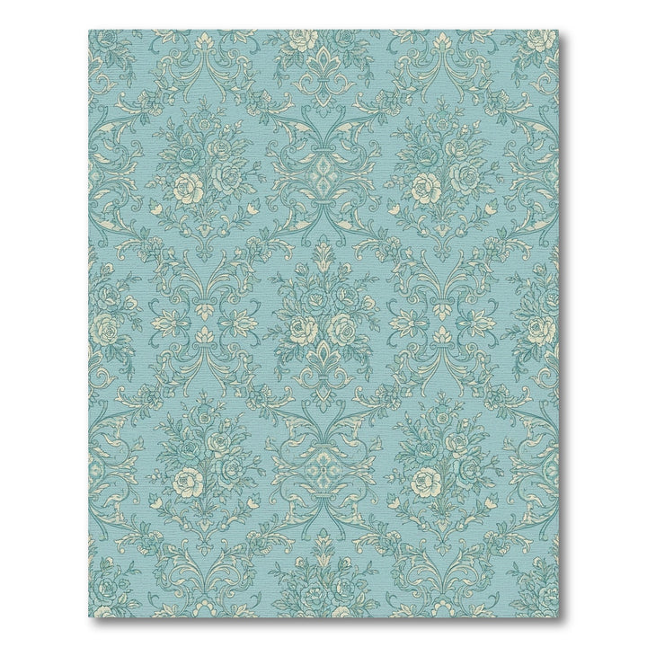 Aqua Floral Arrangement Vintage Scroll Rug