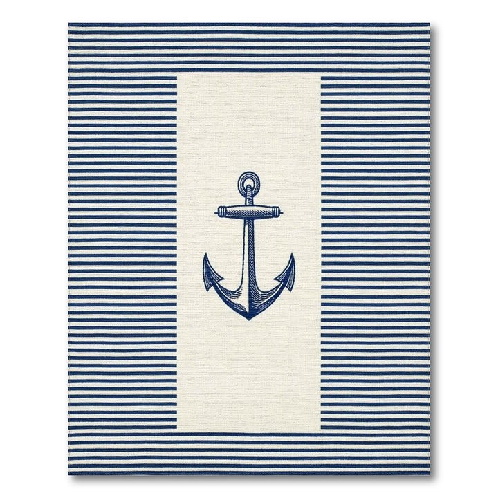 Navy Anchor Striped Coastal Area Rug