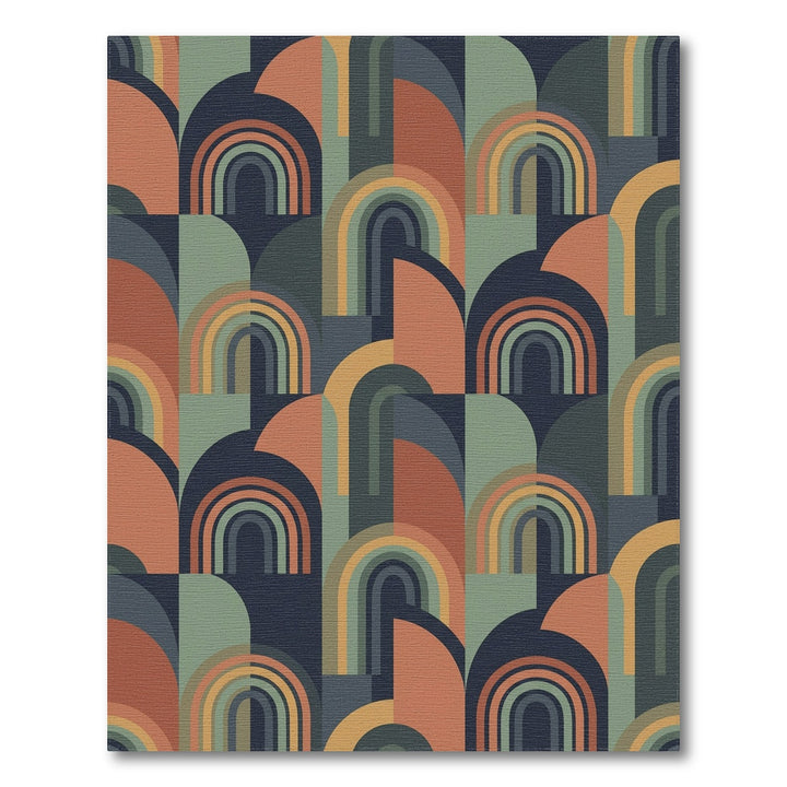 Retro Rainbow Arch Geometric Rug