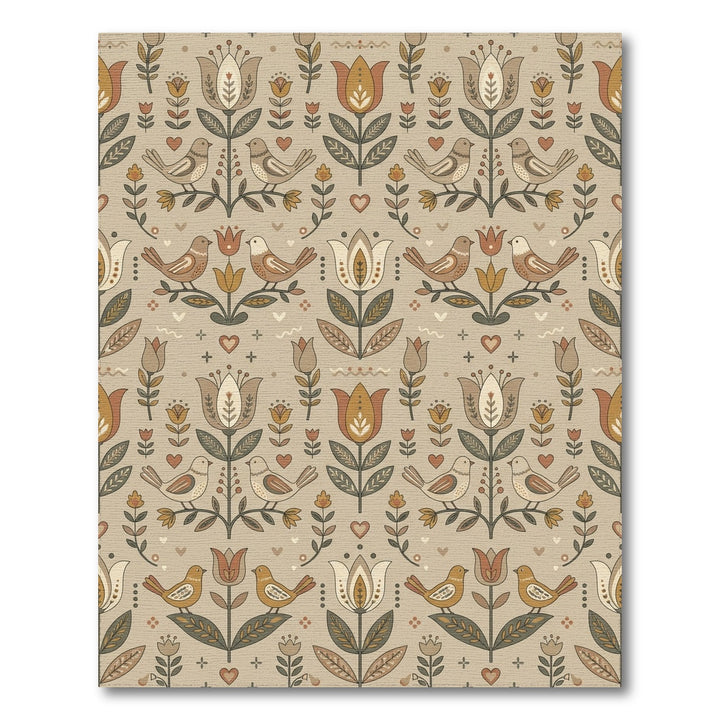 Earthy Tone Birds and Tulips Rug