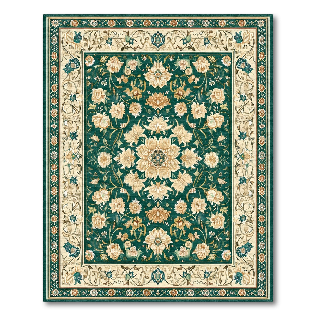 Green Floral Vintage Area Rug