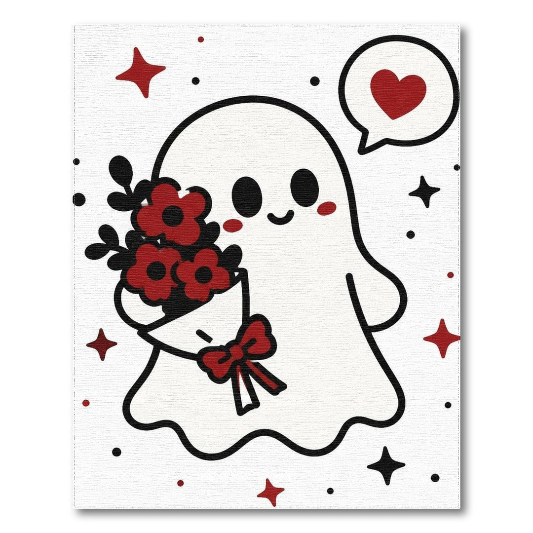 Cute Ghost with Red Flowers Kids Rug