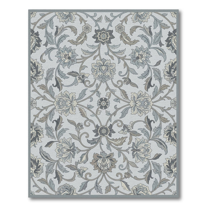 Soft Blue Floral Scrollwork Medallions Rug