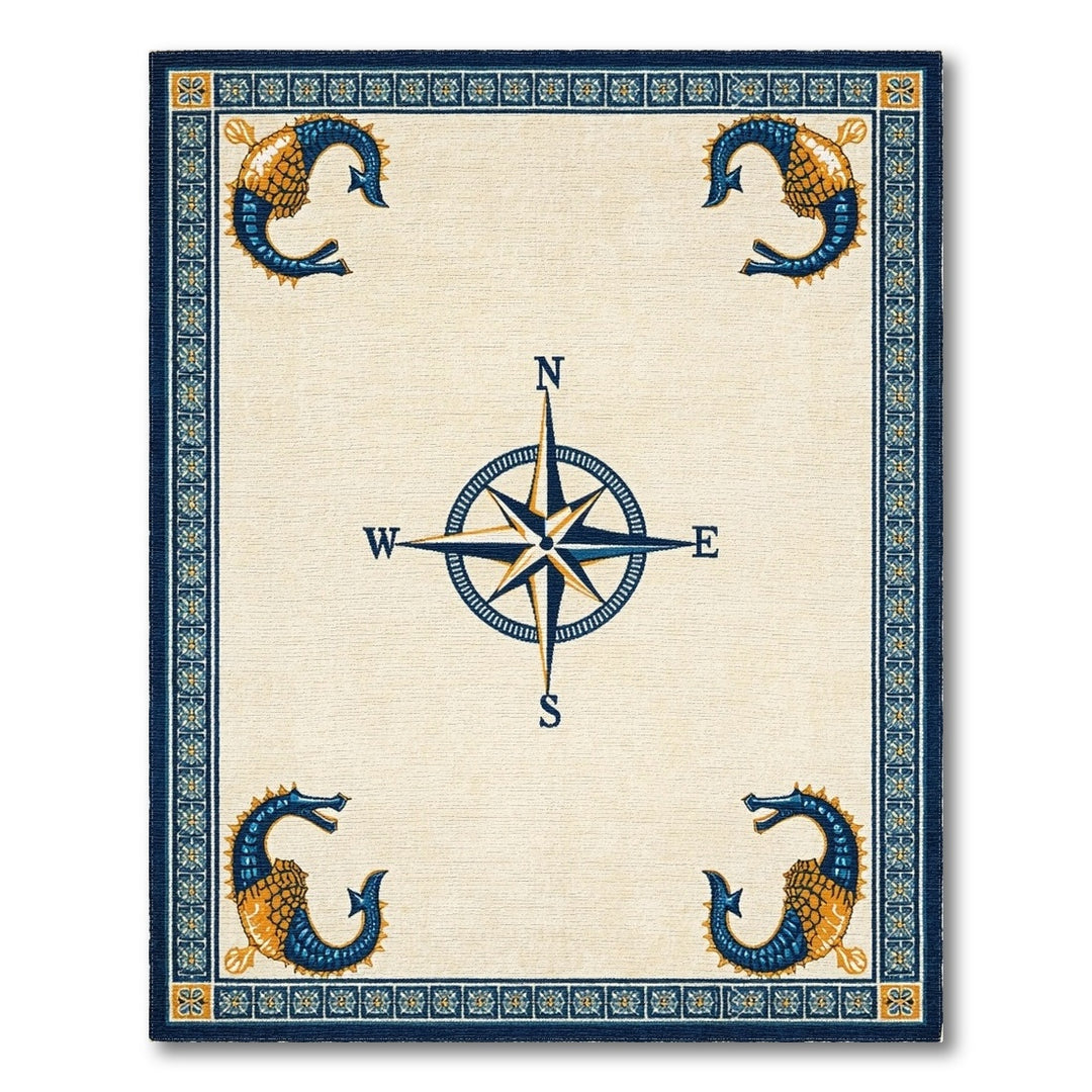 Blue Seahorse Compass Coastal Area Rug