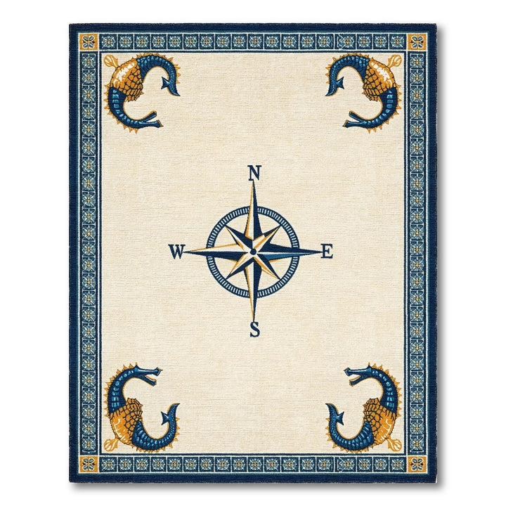 Blue Seahorse Compass Coastal Area Rug