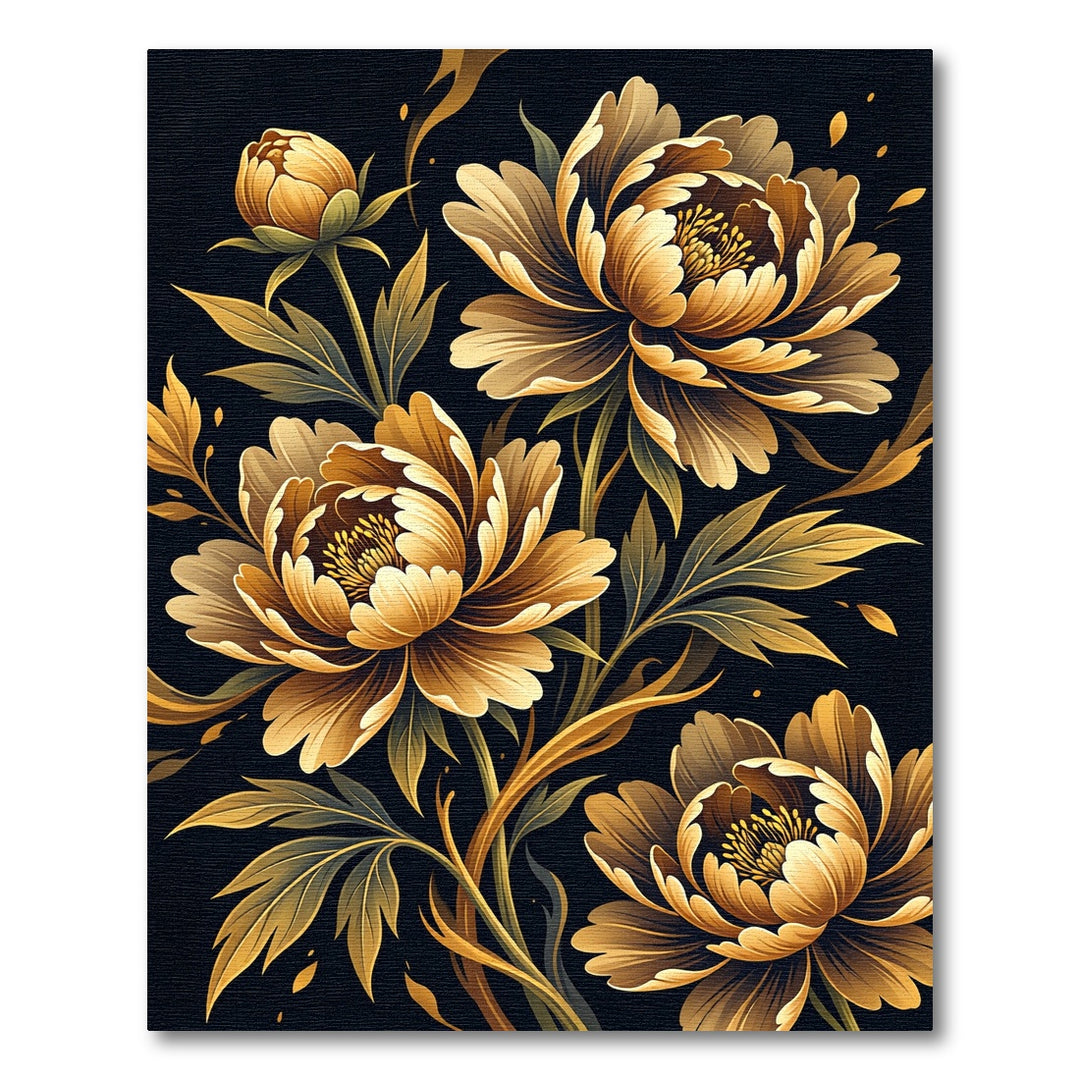 Golden Peony Floral Art Rug
