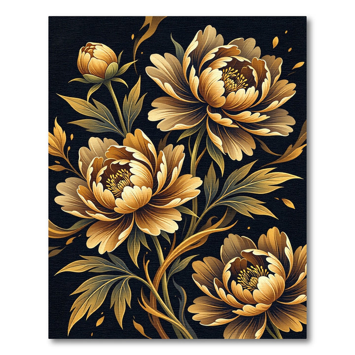 Golden Peony Floral Art Rug