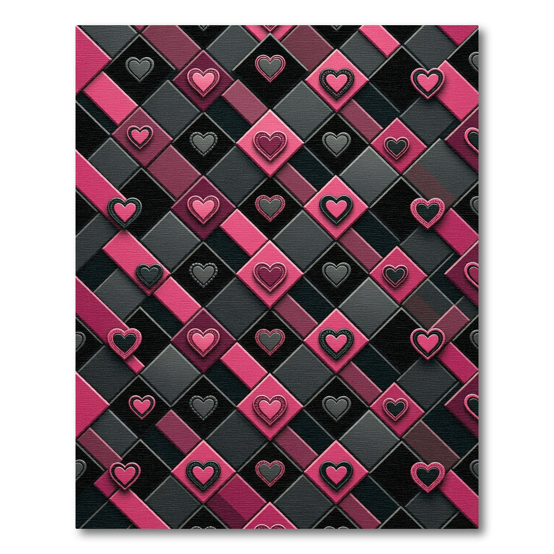 Pink Black Heart Geometric Rug