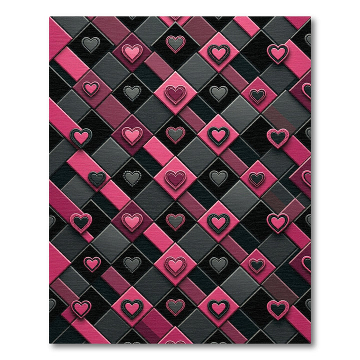 Pink Black Heart Geometric Rug