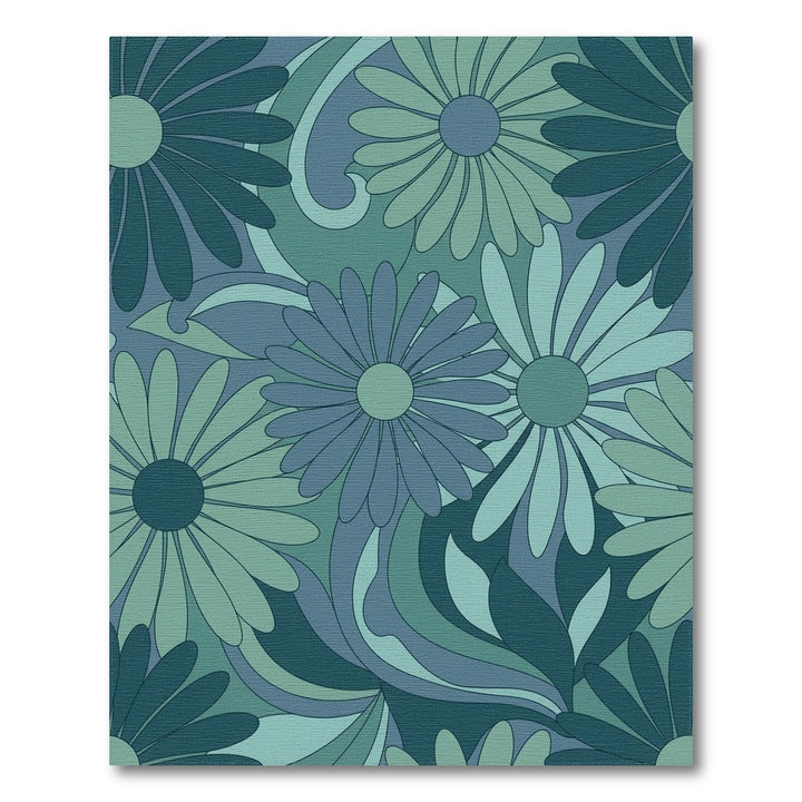 Retro Blue Green Floral Swirl Rug