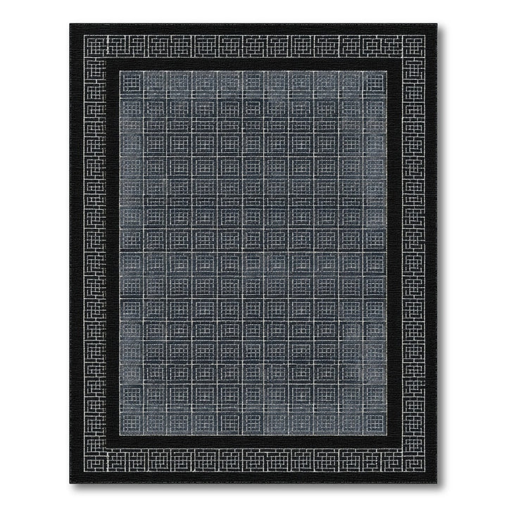 Black Geometric Grid Area Rug with Border